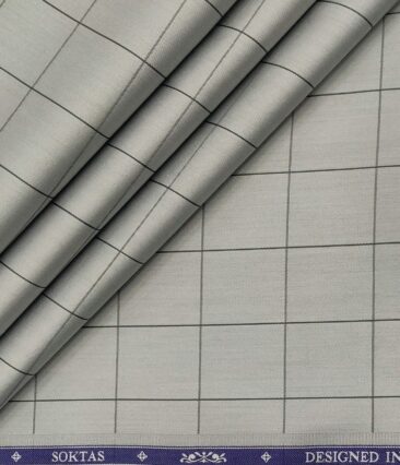 Soktas Men's Giza Cotton Checks  Unstitched Shirting Fabric (Light Grey)
