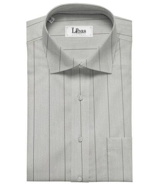Soktas Men's Giza Cotton Striped  Unstitched Shirting Fabric (Light Grey)