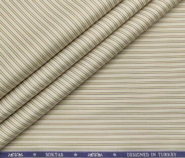 Soktas Men's Giza Cotton Striped  Unstitched Shirting Fabric (Milky White & Brown)