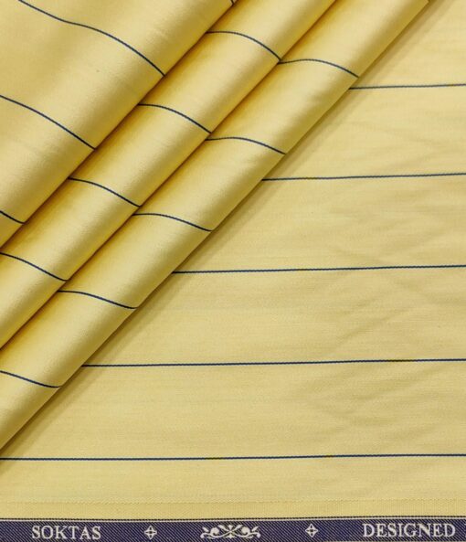 Soktas Men's Giza Cotton Striped  Unstitched Shirting Fabric (Yellow)