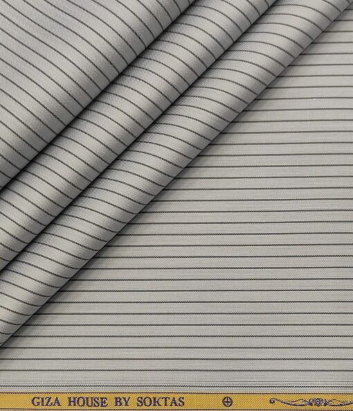 Soktas Men's Giza Cotton Striped  Unstitched Shirting Fabric (Light Grey)