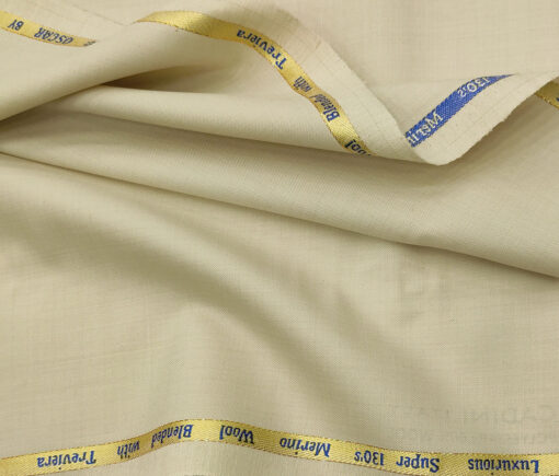 Cadini Men's Wool Solids Super 130's Unstitched Suiting Fabric (Cream)