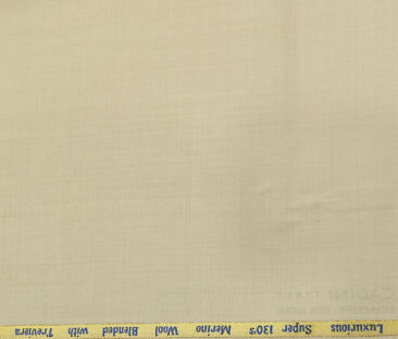Cadini Men's Wool Solids Super 130's Unstitched Suiting Fabric (Cream)