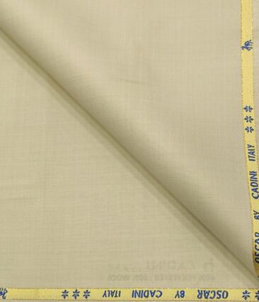 Cadini Men's Wool Solids Super 130's Unstitched Suiting Fabric (Cream)