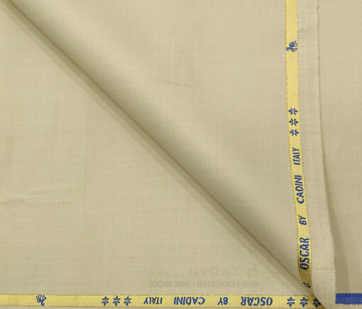 Cadini Men's Wool Solids Super 130's Unstitched Suiting Fabric (Cream)
