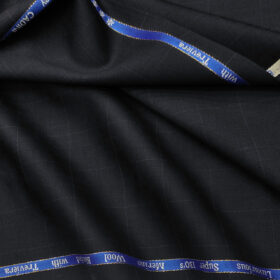Cadini Men's Wool Checks Super 130's Unstitched Suiting Fabric (Dark Blue)