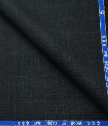 Cadini Men's Wool Checks Super 130's Unstitched Suiting Fabric (Dark Blue)