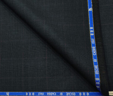 Cadini Men's Wool Checks Super 130's Unstitched Suiting Fabric (Dark Blue)