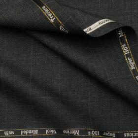Cadini Men's Wool Checks Super 130's Unstitched Suiting Fabric (Dark Grey)