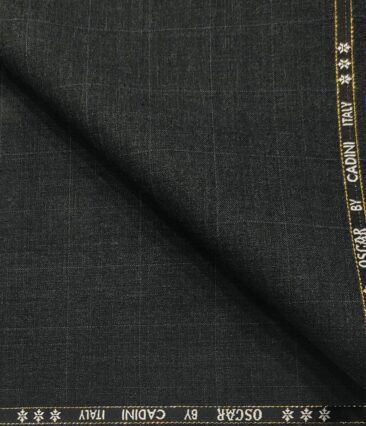 Cadini Men's Wool Checks Super 130's Unstitched Suiting Fabric (Dark Grey)