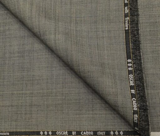 Cadini Men's Wool Checks Super 130's Unstitched Suiting Fabric (Light Grey)