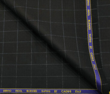 Cadini Men's Wool Checks Super 90's Unstitched Suiting Fabric (Black)