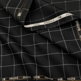 Cadini Men's Wool Checks Super 90's Unstitched Suiting Fabric (Black & White)