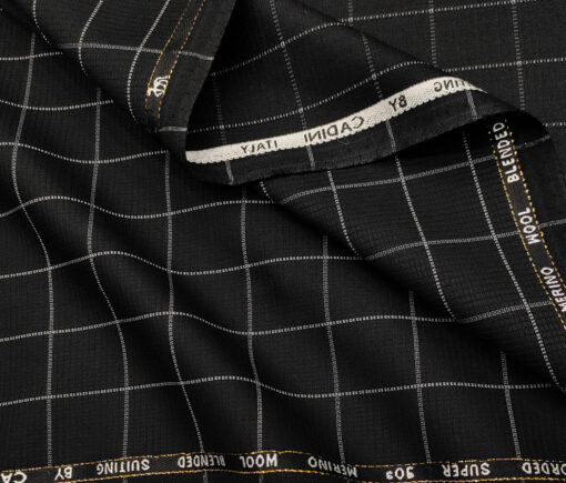 Cadini Men's Wool Checks Super 90's Unstitched Suiting Fabric (Black & White)