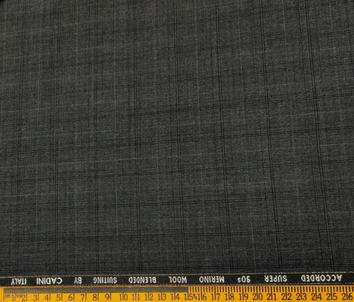 Cadini Men's Wool Checks Super 90's Unstitched Suiting Fabric (Dark Grey)