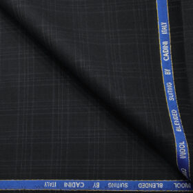 Cadini Men's Wool Checks Super 90's Unstitched Suiting Fabric (Dark Navy Blue)