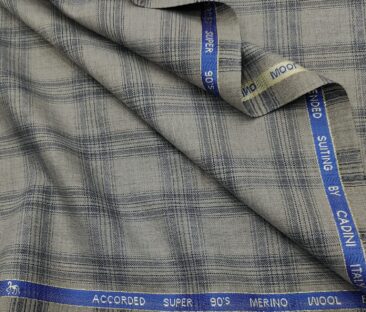 Cadini Men's Wool Checks Super 90's Unstitched Suiting Fabric (Light Grey)