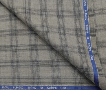 Cadini Men's Wool Checks Super 90's Unstitched Suiting Fabric (Light Grey)