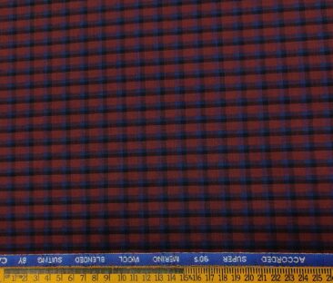 Cadini Men's Wool Checks Super 90's Unstitched Suiting Fabric (Red & Blue)