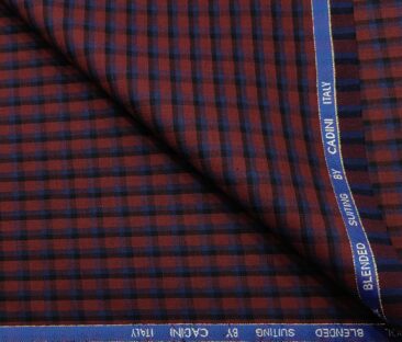 Cadini Men's Wool Checks Super 90's Unstitched Suiting Fabric (Red & Blue)
