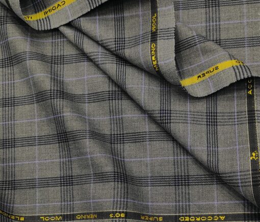Cadini Men's Wool Checks Super 90's Unstitched Suiting Fabric (Worsted Grey)