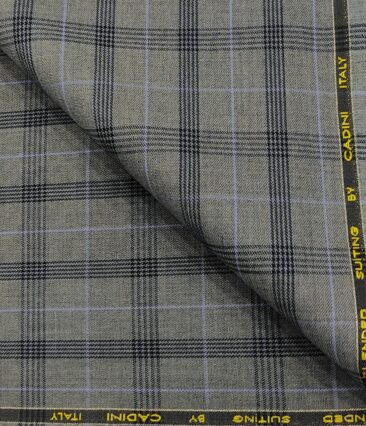 Cadini Men's Wool Checks Super 90's Unstitched Suiting Fabric (Worsted Grey)