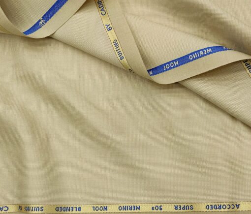 Cadini Men's Wool Structured Super 90's Unstitched Suiting Fabric (Buttermilk Beige)