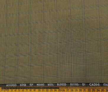 Cadini Men's Wool Checks Super 90's Unstitched Suiting Fabric (Khakhi)