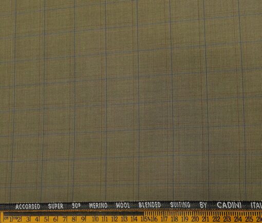 Cadini Men's Wool Checks Super 90's Unstitched Suiting Fabric (Khakhi)