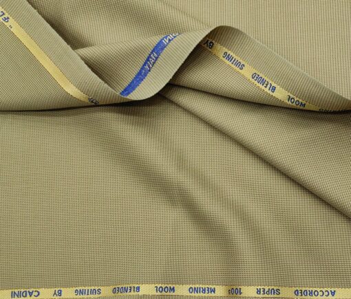 Cadini Men's Wool Structured Super 100's Unstitched Suiting Fabric (Beige)
