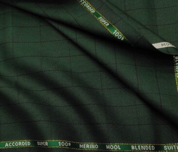 Cadini Men's Wool Checks Super 100's Unstitched Suiting Fabric (Dark Pine Green)
