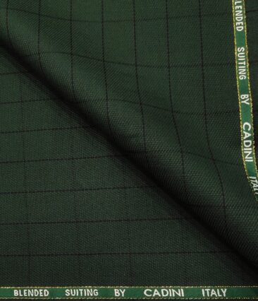Cadini Men's Wool Checks Super 100's Unstitched Suiting Fabric (Dark Pine Green)