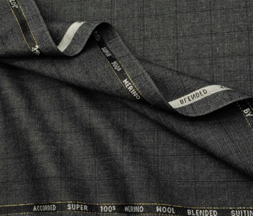 Cadini Men's Wool Checks Super 100's Unstitched Suiting Fabric (Dark Worsted Grey)