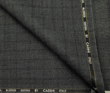 Cadini Men's Wool Checks Super 100's Unstitched Suiting Fabric (Dark Worsted Grey)