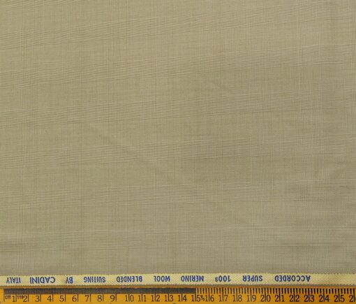 Cadini Men's Wool Checks Super 100's Unstitched Suiting Fabric (Oat Beige)