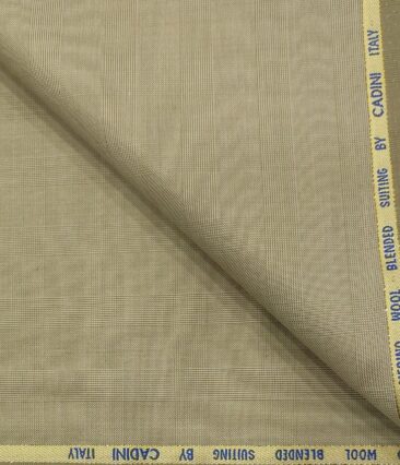 Cadini Men's Wool Checks Super 100's Unstitched Suiting Fabric (Oat Beige)