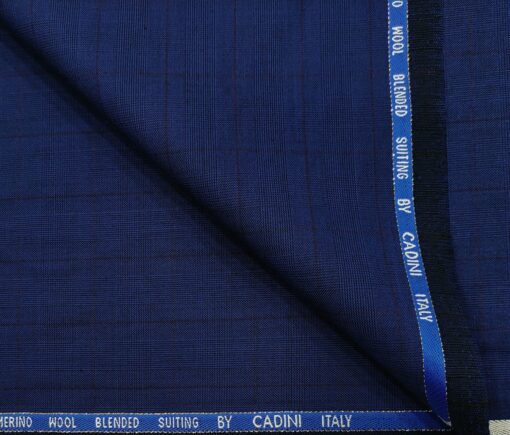 Cadini Men's Wool Checks Super 100's Unstitched Suiting Fabric (Royal Blue)