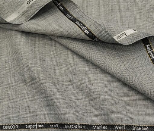 Cadini Men's Wool Checks Super 110's Unstitched Suiting Fabric (Light Grey)