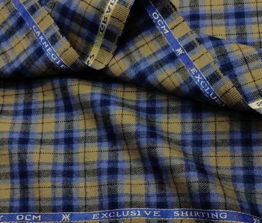OCM Men's Wool Checks   Unstitched Shirting Fabric (Light Brown)