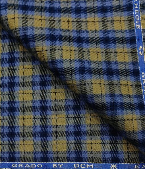 OCM Men's Wool Checks   Unstitched Shirting Fabric (Light Brown)