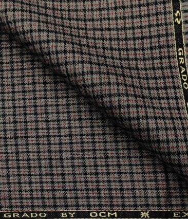 OCM Men's Wool Checks   Unstitched Shirting Fabric (Light Grey)
