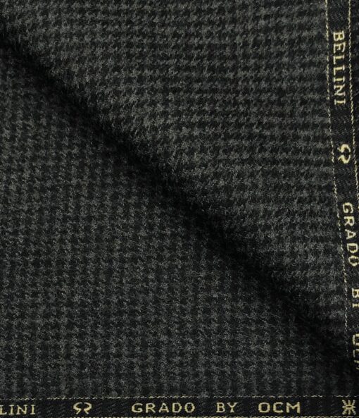 OCM Men's Wool Houndstooth Thick Reversible  Unstitched Tweed Jacketing & Blazer Fabric (Blackish Grey)
