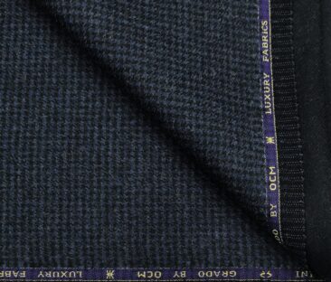 OCM Men's Wool Houndstooth Thick Reversible Unstitched Tweed Jacketing & Blazer Fabric (Dark Blue)