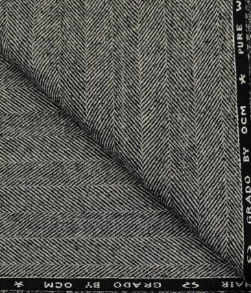 OCM Men's Wool Herringbone Thick  Unstitched Tweed Jacketing & Blazer Fabric (Light Grey)
