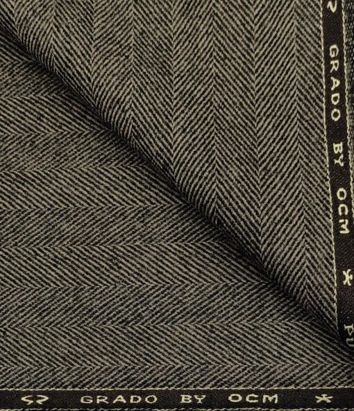 OCM Men's Wool Herringbone Thick   Unstitched Tweed Jacketing & Blazer Fabric (Brown)