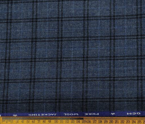 OCM Men's Wool Checks Thick Unstitched Tweed Jacketing & Blazer Fabric (Blue)