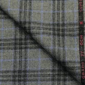 OCM Men's Wool Checks Super 100's Unstitched Tweed Jacketing & Blazer Fabric (Light Grey)