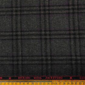 OCM Men's Wool Checks Very Fine  Unstitched Tweed Jacketing & Blazer Fabric (Dark Grey)