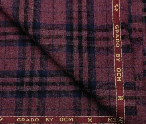 OCM Men's Wool Checks Very Fine  Unstitched Tweed Jacketing & Blazer Fabric (Grape Purple)