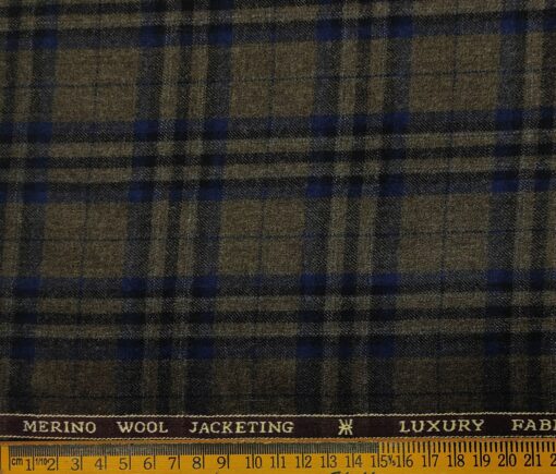 OCM Men's Wool Checks Very Fine Unstitched Tweed Jacketing & Blazer Fabric (Brown)